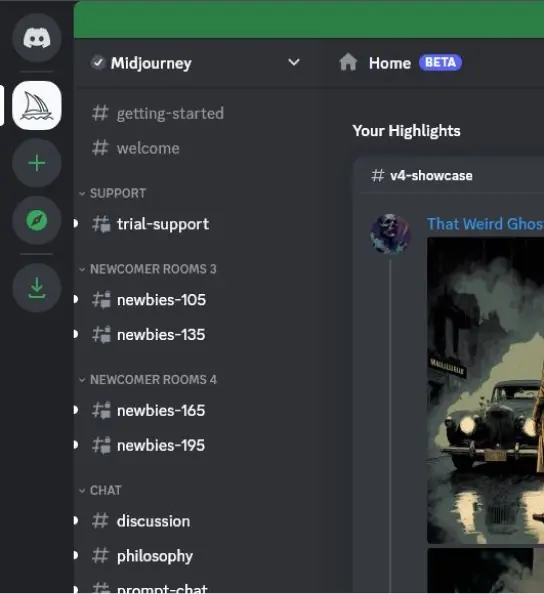 Screenshot vom Discord-Kanal des Midjourney KI Kunst Generator