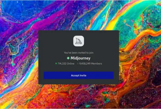 Screenshot des Dialogs zum Akzeptieren der Einladung für den Discord-Kanal des Midjourney KI Kunst Generator