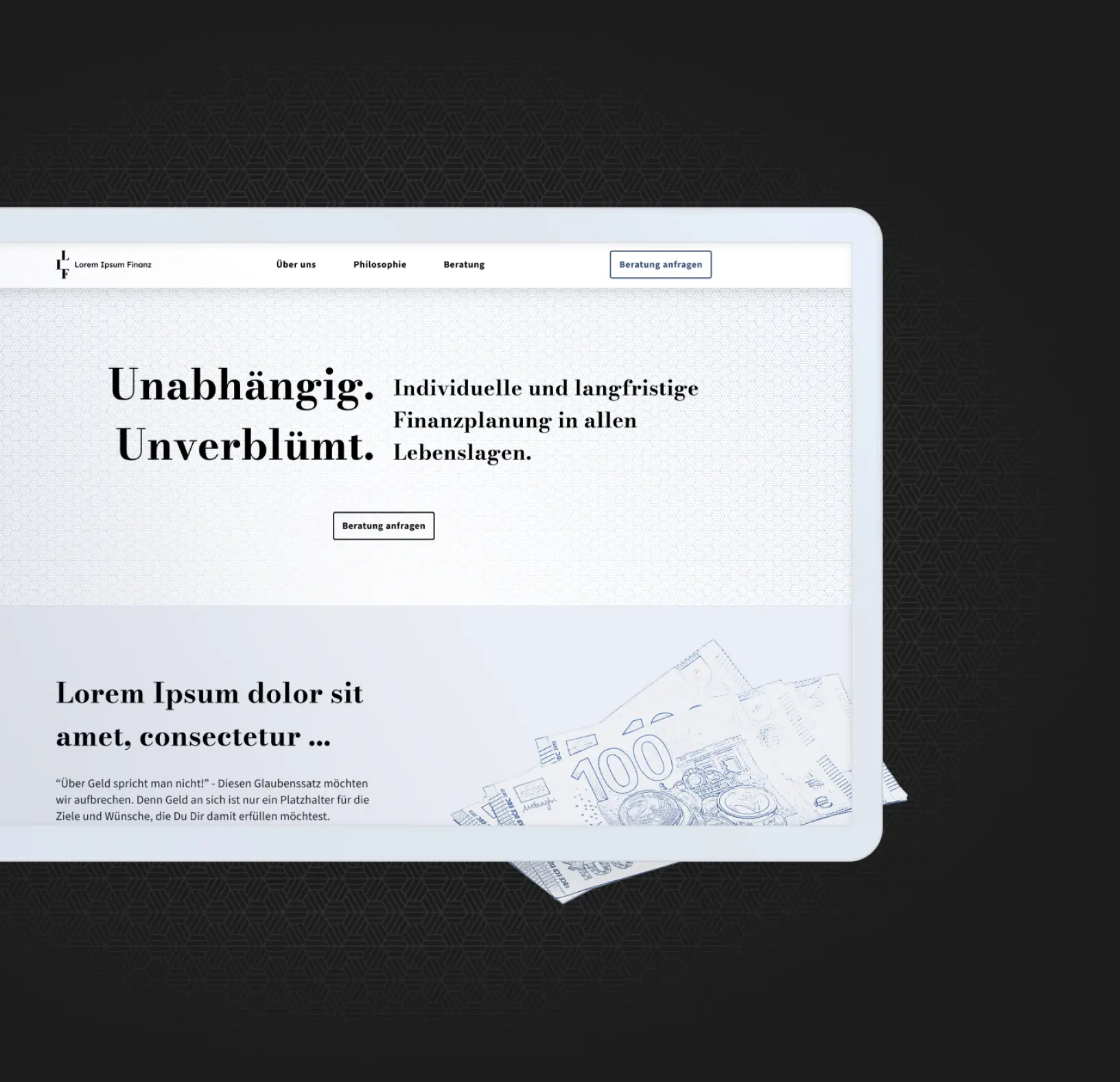 Designprojekt Lorem Ipsum Finanz Mockup Webdesign Startseite